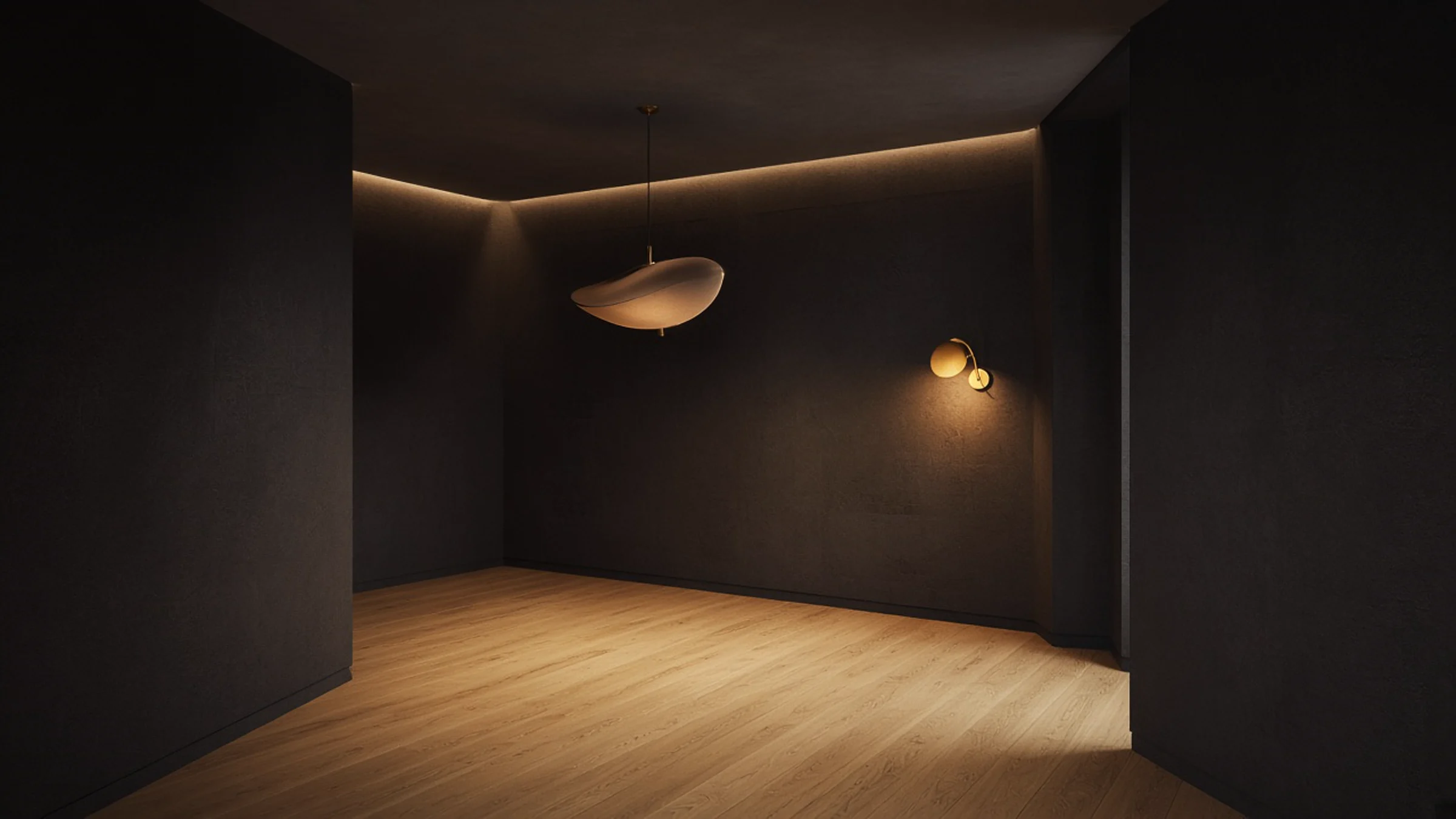 Warm architectural lighting across an empty contemporary room